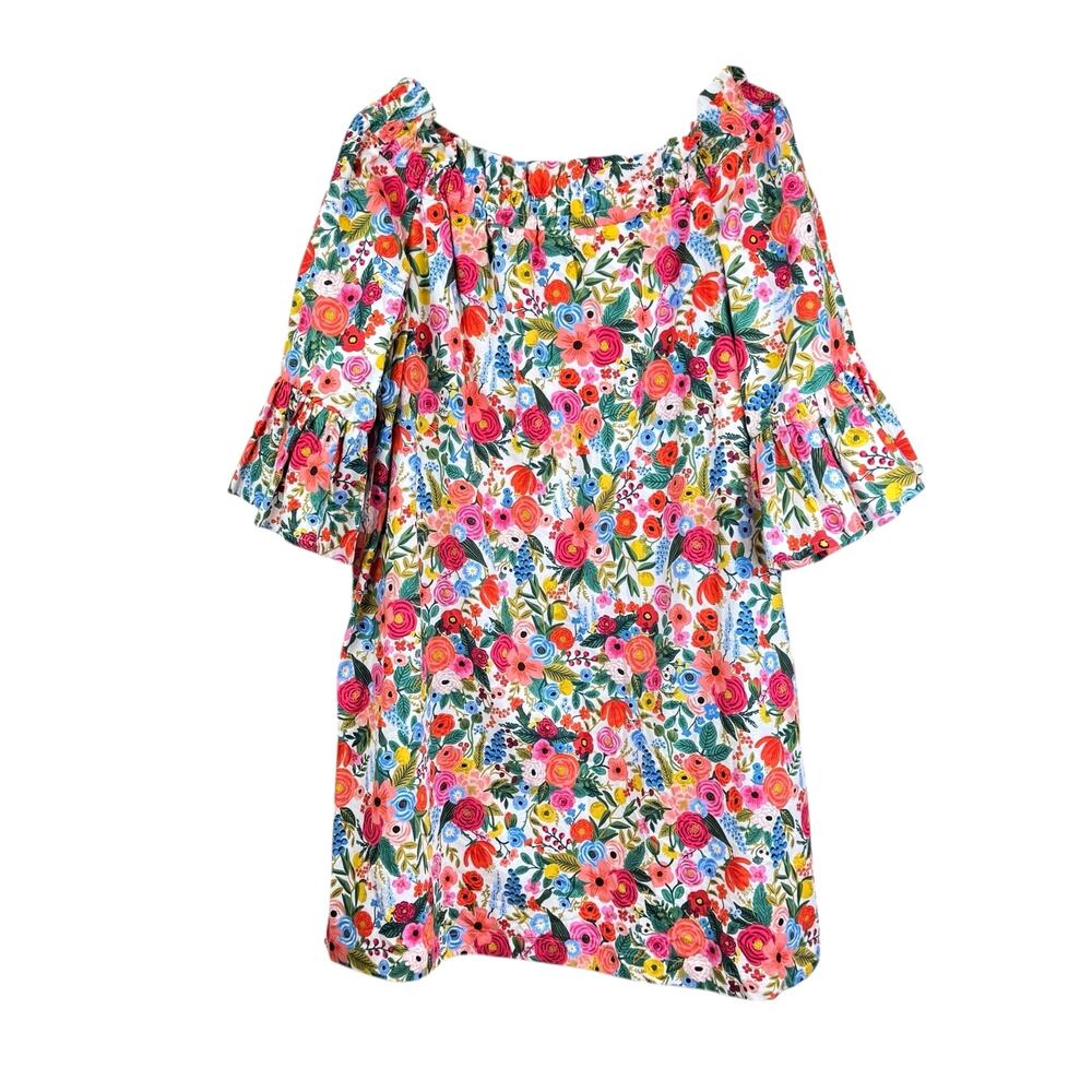 Coco + Jase Colorful Floral Off the Shoulder Cotton Knee Length Shift Dress